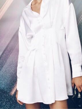 Zara White Button-Front Shirt Mini Dress